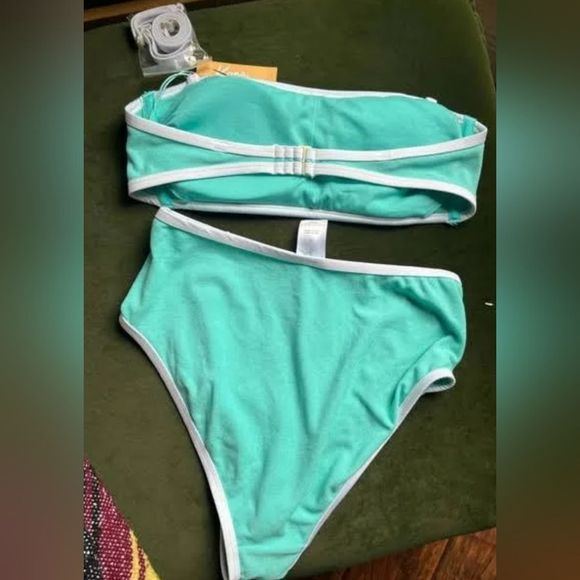Kono Sol Terry Cloth Turquoise/White Bikini Swim Set, Removable Straps NWT XL - Picture 7 of 9